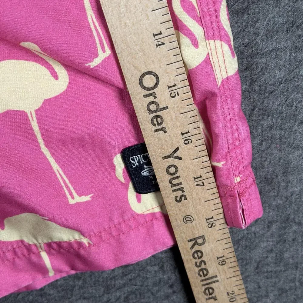 Spicy Tuna Shorts Mens Medium Pink Flamingo Swim Trunks Lined Drawstring Beach
